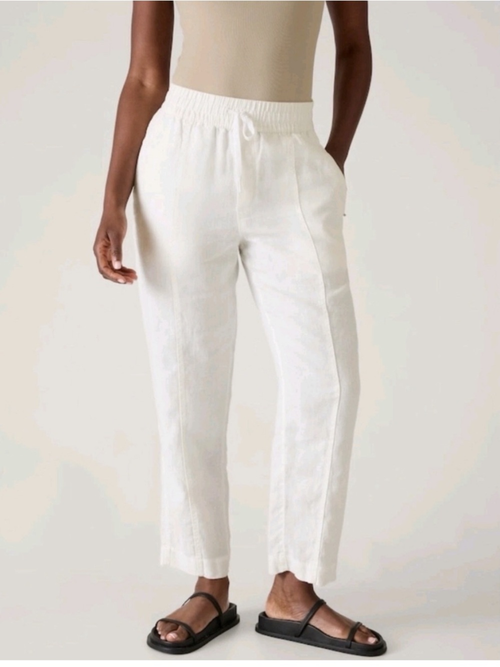 Athleta Retreat White Linen Ankle Pants Tall, Size Large